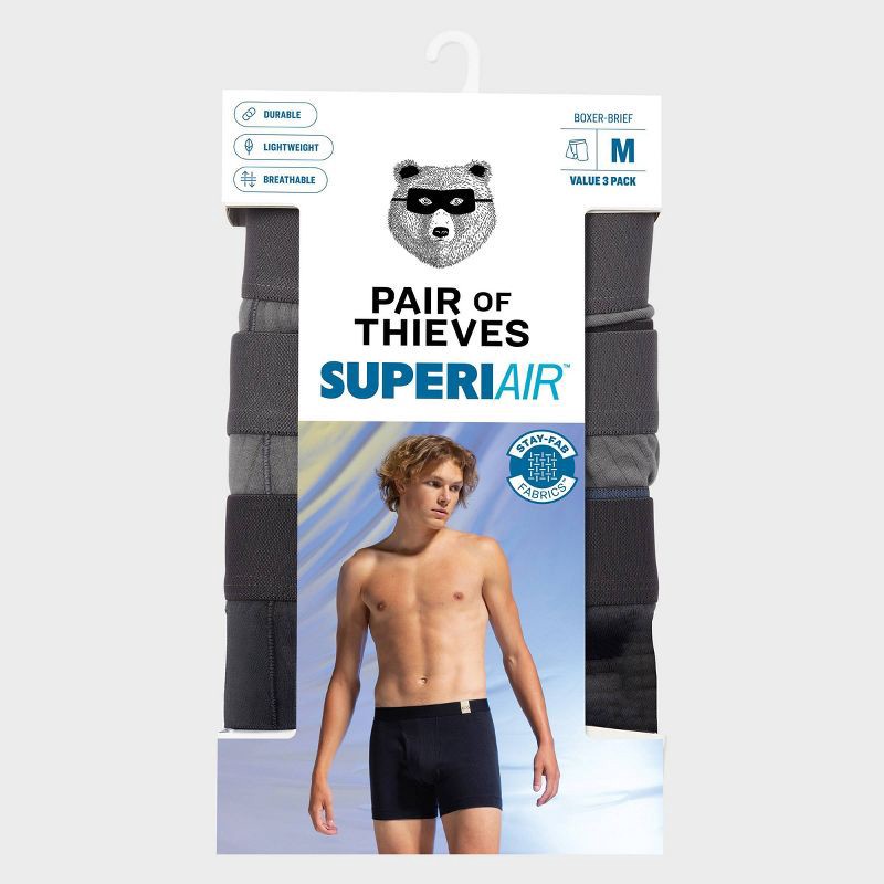 slide 2 of 6, Pair of Thieves Men's 3pk SuperiAir Boxer Briefs - Gray M: Cotton Blend, Seamless, Tagless, Full Waistband Elastic, Medium, 3 ct