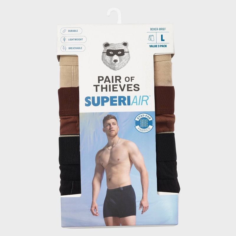slide 2 of 5, Pair of Thieves Men's 3pk SuperiAir Boxer Briefs - Brown M: Cotton Blend, Tagless, Flat Seams, Elastic Waistband, Machine Washable, 3 ct
