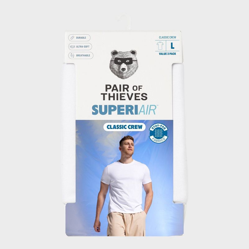 slide 2 of 6, Pair of Thieves Men's 3pk SuperiAir Cotton Crew Neck Undershirt - White XL: Tagless, Jersey Fabric, 3 ct