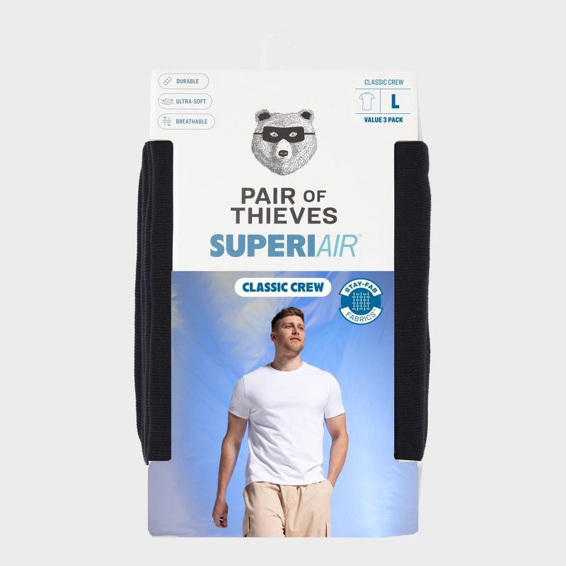 slide 2 of 6, Pair of Thieves Men's 3pk SuperiAir Cotton Crew Neck Undershirt - Black XL: Tagless, Jersey Fabric, 3 ct