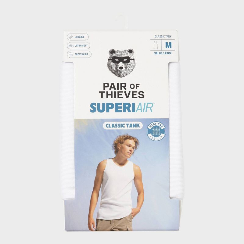 slide 2 of 6, Pair of Thieves Men's 3pk SuperiAir Cotton Tank Top - White XL: Tagless, Crew Neck, Sleeveless, Jersey Fabric, 3 ct