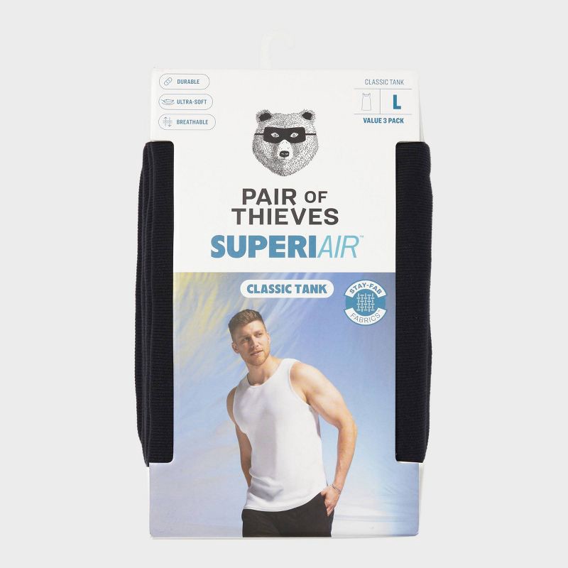 slide 2 of 6, Pair of Thieves Men's 3pk SuperiAir Cotton Tank Top - Black XL: Tagless, Crew Neck, Jersey Fabric, 3 ct