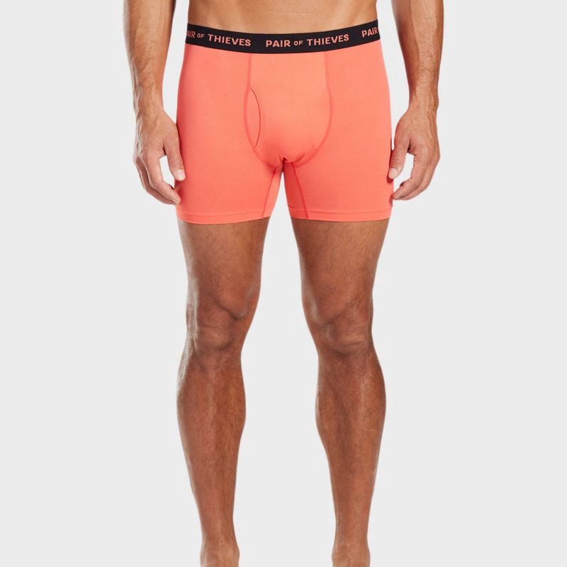 slide 3 of 5, Pair of Thieves Men's 2pk Super Fit Solids Boxer Briefs - Coral Pink XL: Seamless, Tagless, Mesh Construction, 2 ct