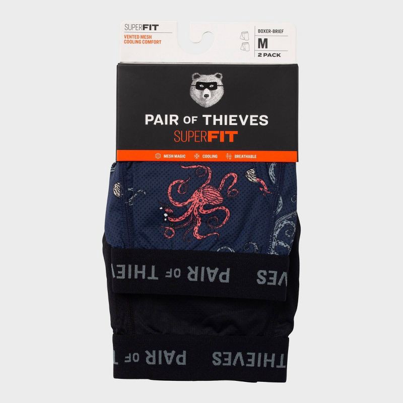 slide 5 of 5, Pair of Thieves Men's Super Fit Print Boxer Briefs 2pk - Black S: Tagless, Mesh Fabric, Full Waistband Elastic, Aquatic Animal Pattern, 2 ct