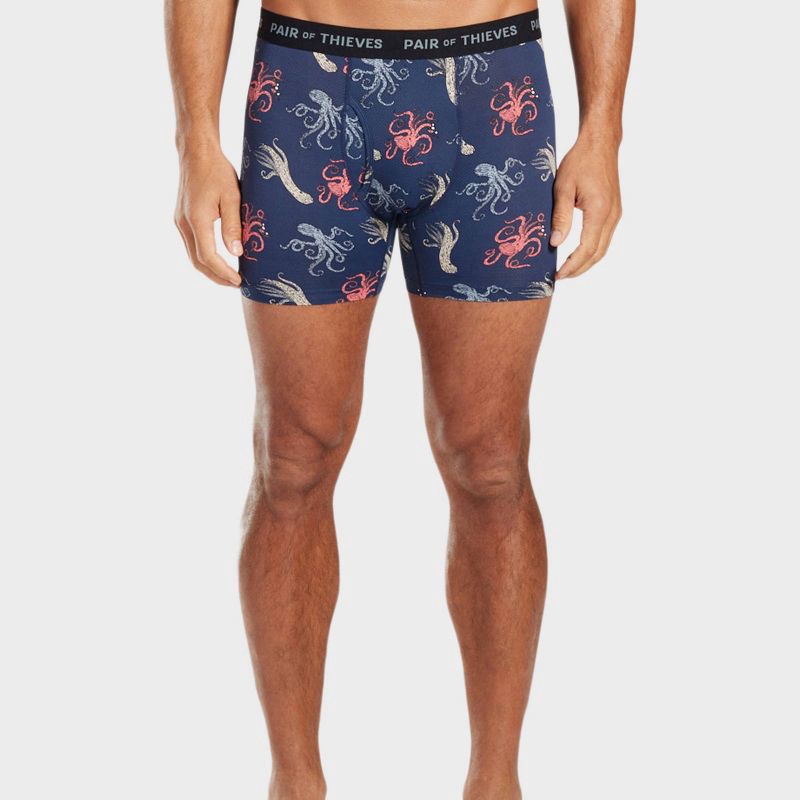 slide 2 of 5, Pair of Thieves Men's Super Fit Print Boxer Briefs 2pk- Black M: Tagless, Mesh, Aquatic Animal Pattern, 2 ct