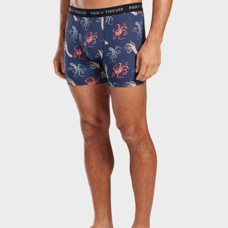 slide 3 of 5, Pair of Thieves Men's Super Fit Print Boxer Briefs 2pk- Black M: Tagless, Mesh, Aquatic Animal Pattern, 2 ct