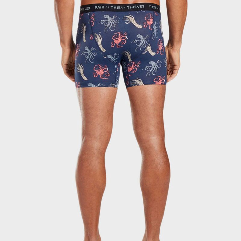 slide 4 of 5, Pair of Thieves Men's Super Fit Print Boxer Briefs 2pk - Black L: Tagless, Mesh, Flat Seams, Aquatic Animals Pattern, 2 ct