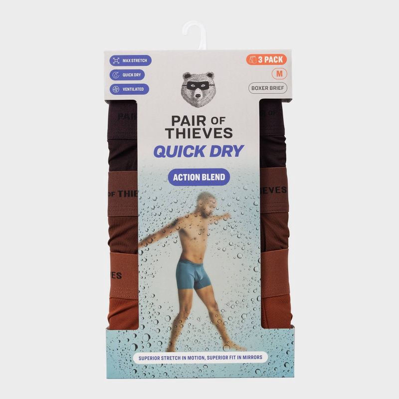 slide 5 of 5, Pair of Thieves Men's 3pk Quick Dry Poly Boxer Briefs - Brown M: Tagless, Flat Seams, Medium Size, 3 ct