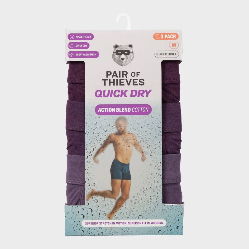 slide 5 of 5, Pair of Thieves Men's 3pk Quick Dry Cotton Boxer Briefs - Purple M: Tagless, Full Waistband Elastic, Flat Seams, Knit, 3 ct