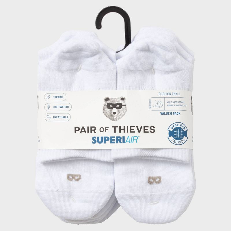 slide 2 of 2, Pair of Thieves Men's 6pk SuperiAir Cushion Ankle Socks - White 6-12, 6 ct