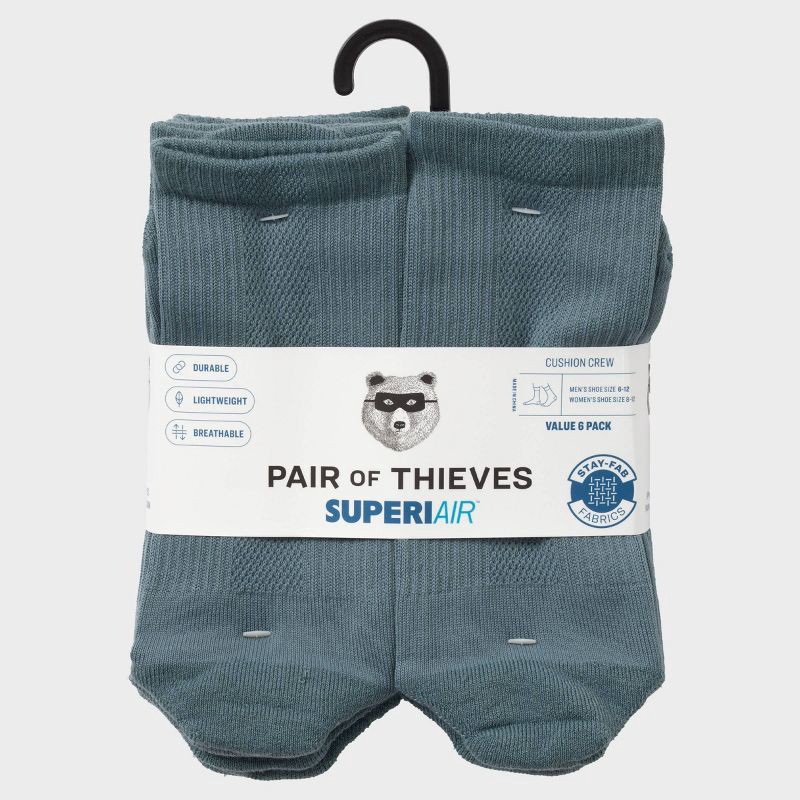 slide 2 of 2, Pair of Thieves Men's 6pk SuperiAir Crew Socks - Blue Denim 6-12, 6 ct