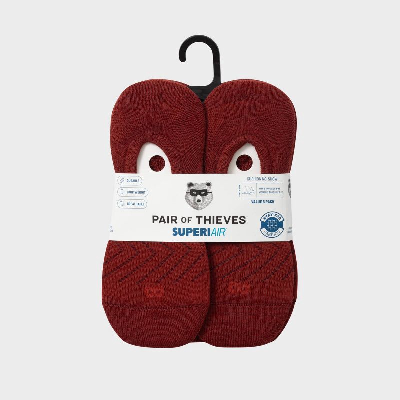 slide 2 of 7, Pair of Thieves Men's 6pk SuperiAir Cushion No Show Socks - Dark Red 6-12, 6 ct