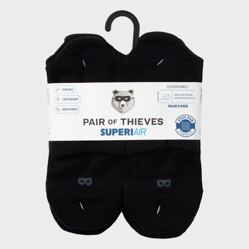 slide 2 of 2, Pair of Thieves Men's 6pk SuperiAir Cushion Ankle Socks - Black 6-12, 6 ct