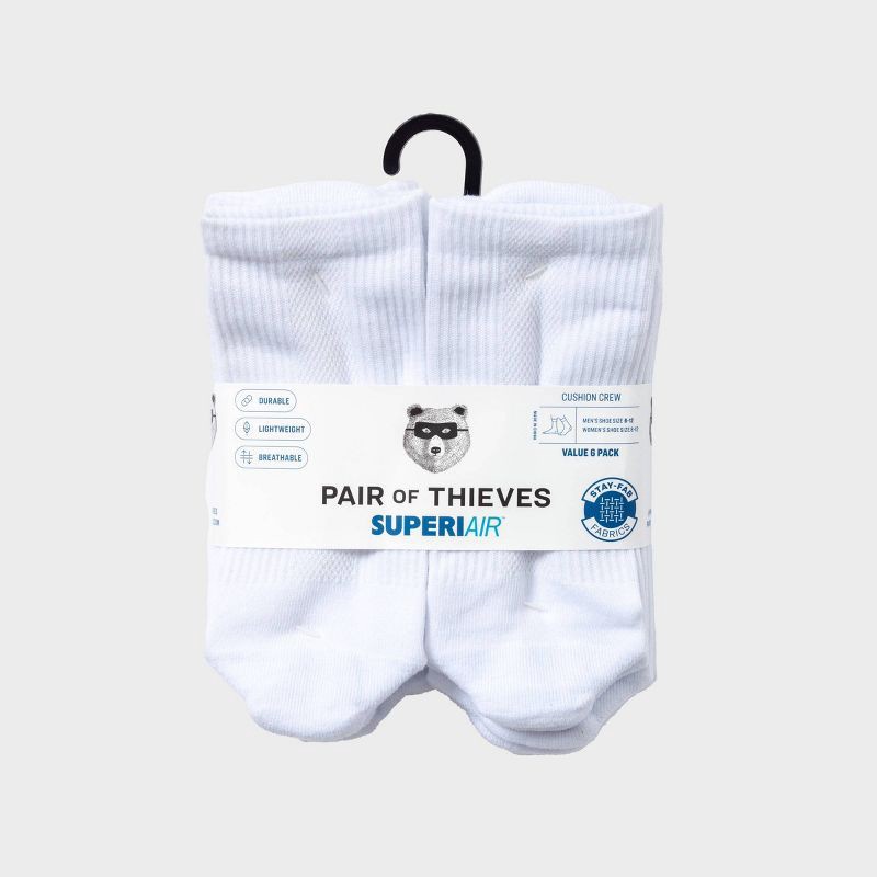 slide 2 of 2, Pair of Thieves Men's 6pk SuperiAir Crew Socks - White 6-12, 6 ct