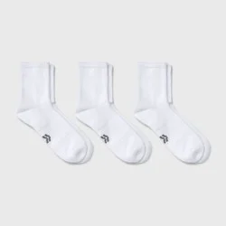 Men's 3pk Quarter Crew Socks - All In Motion™ White 6-12: Cushioned Heel, Flat Seams, Midweight Knit
