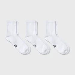 Men's 3pk Quarter Crew Socks - All In Motion™ White 6-12: Cushioned Heel, Flat Seams, Midweight Knit