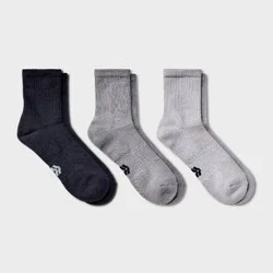 Men's 3pk Quarter Crew Socks - All In Motion™ Gray 6-12: Recycled Polyester, Cushioned Heel & Toe