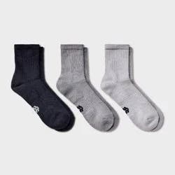 Men's 3pk Quarter Crew Socks - All In Motion™ Gray 6-12: Recycled Polyester, Cushioned Heel & Toe