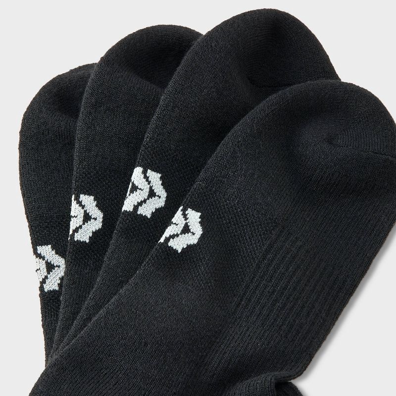 slide 3 of 3, Men's 3pk Quarter Crew Socks - All In Motion™ Black 6-12: Recycled Polyester, Cushioned Heel & Toe, 3 ct