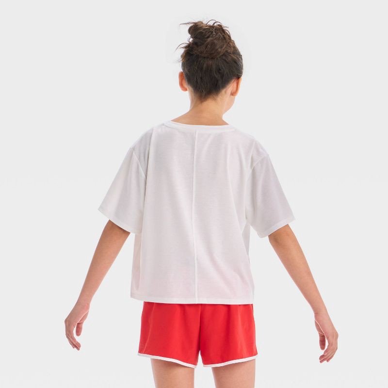 slide 3 of 4, Girls' Short Sleeve 4th of July Fireworks T-Shirt - All In Motion™ White M, 1 ct