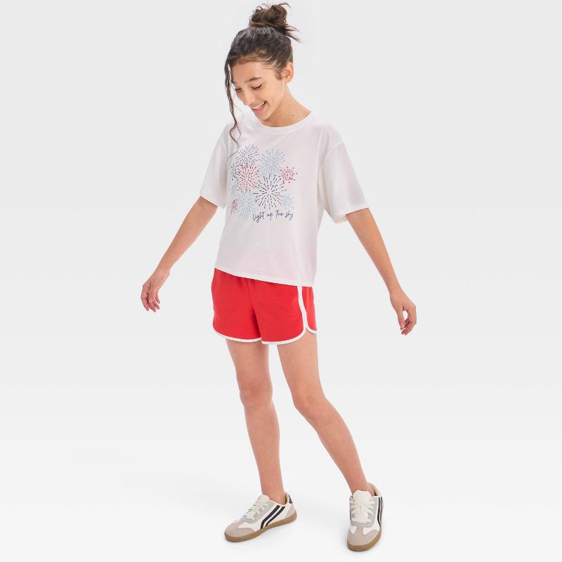 slide 4 of 4, Girls' Short Sleeve 4th of July Fireworks T-Shirt - All In Motion™ White M, 1 ct
