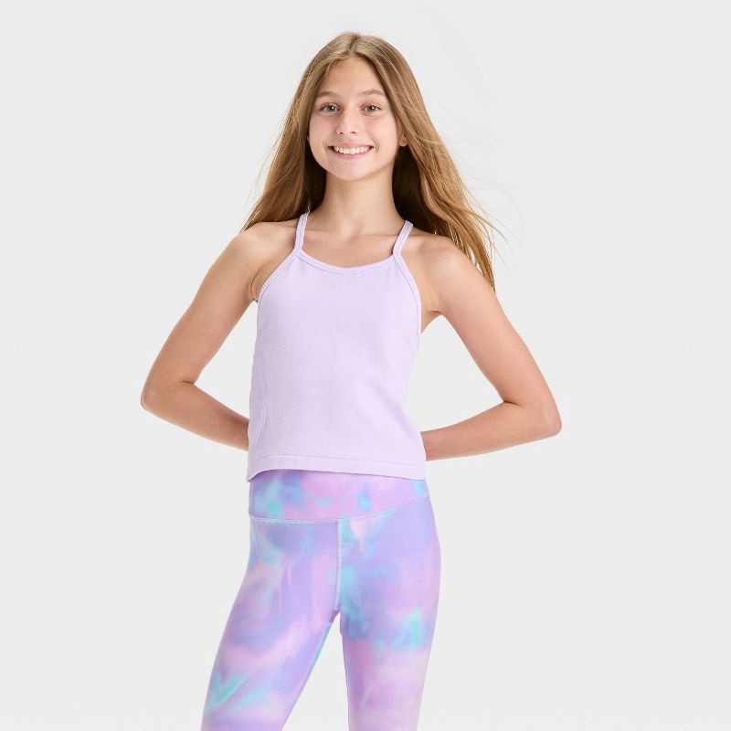 slide 1 of 3, Girls' Seamless Crop Tank Top - All In Motion™ Lilac Purple L, 1 ct