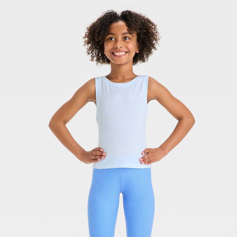 slide 1 of 3, Girls' Muscle Tank Top - All In Motion™ Light Blue M, 1 ct