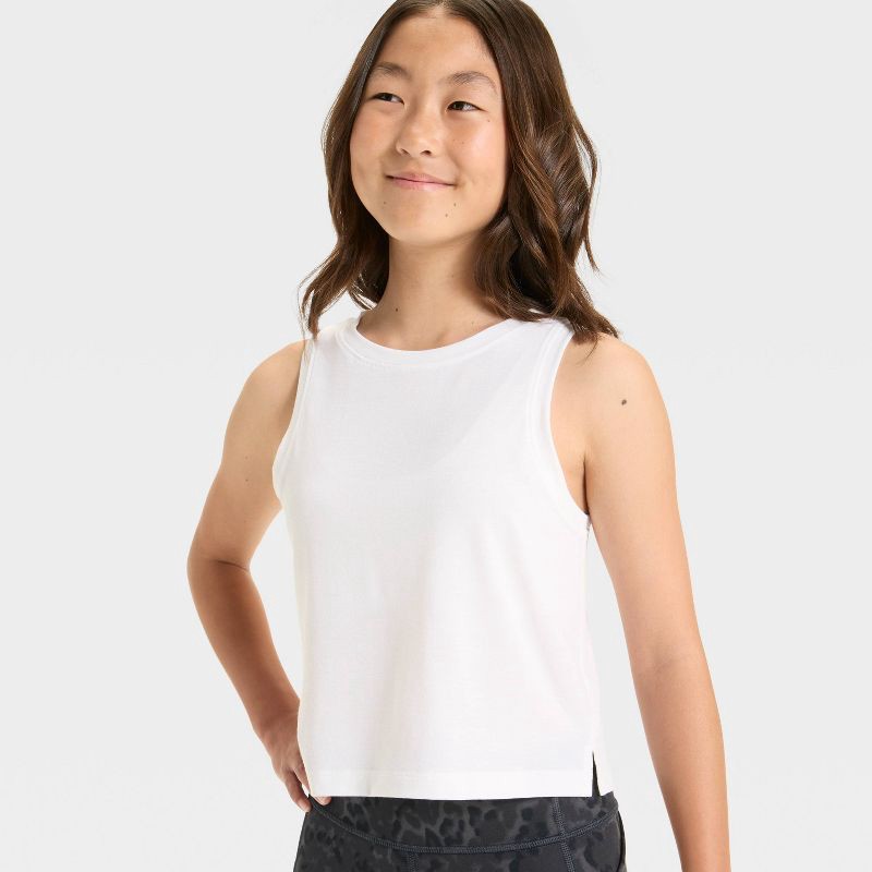 slide 3 of 3, Girls' Muscle Tank Top - All In Motion™ White L, 1 ct