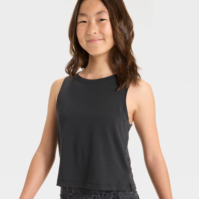 slide 3 of 3, Girls' Muscle Tank Top - All In Motion™ Black M, 1 ct