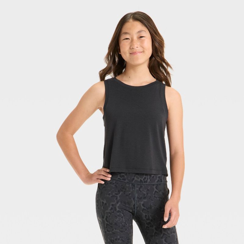 slide 1 of 3, Girls' Muscle Tank Top - All In Motion™ Black M, 1 ct