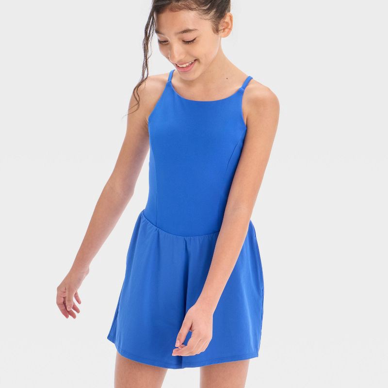 slide 3 of 3, Girls' Knit Active Romper - All In Motion™ Royal Blue XL, 1 ct