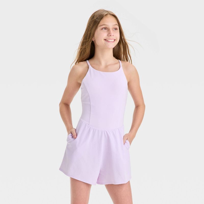 slide 1 of 3, Girls' Knit Active Romper - All In Motion™ Lilac Purple XL, 1 ct