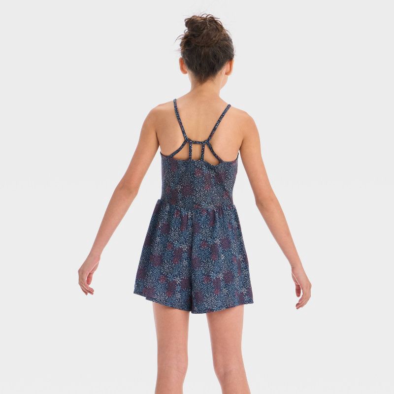 slide 2 of 3, Girls' Knit 4th of July Active Romper - All In Motion™ Navy Blue Fireworks XL, 1 ct