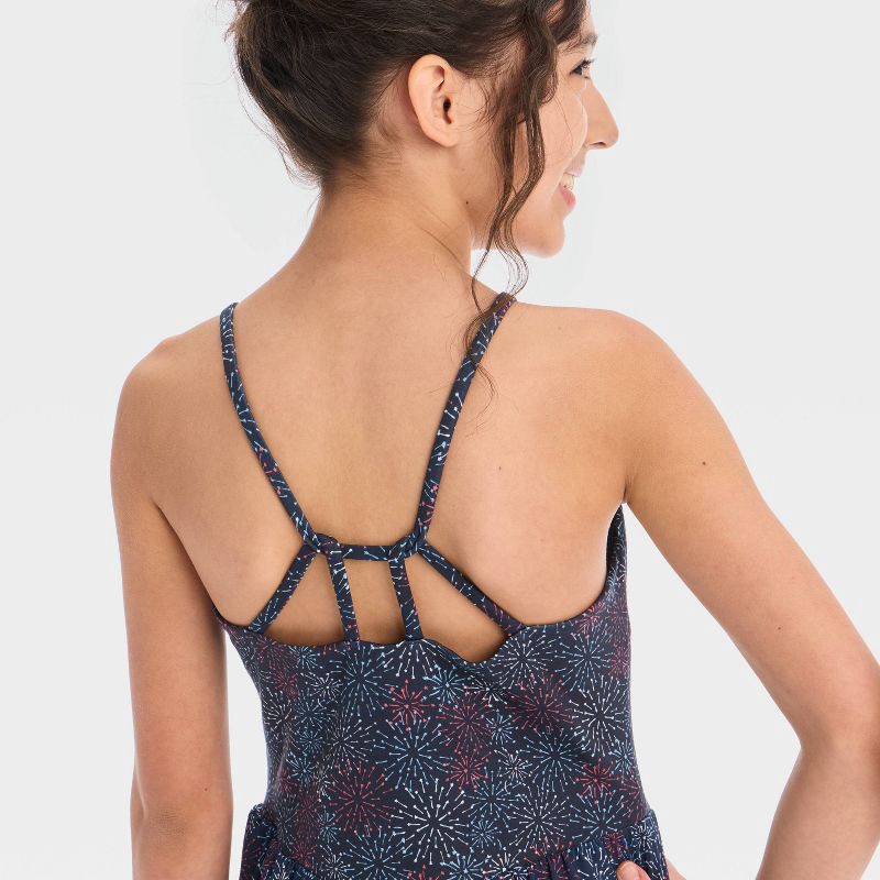 slide 3 of 3, Girls' Knit 4th of July Active Romper - All In Motion™ Navy Blue Fireworks XL, 1 ct