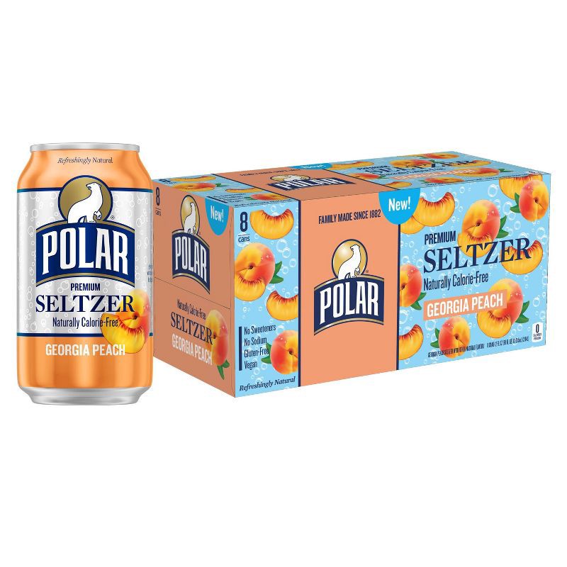 slide 1 of 7, Polar Beverages Polar Georgia Peach Seltzer Water - 8pk/12 fl oz Cans, 8 ct; 12 fl oz
