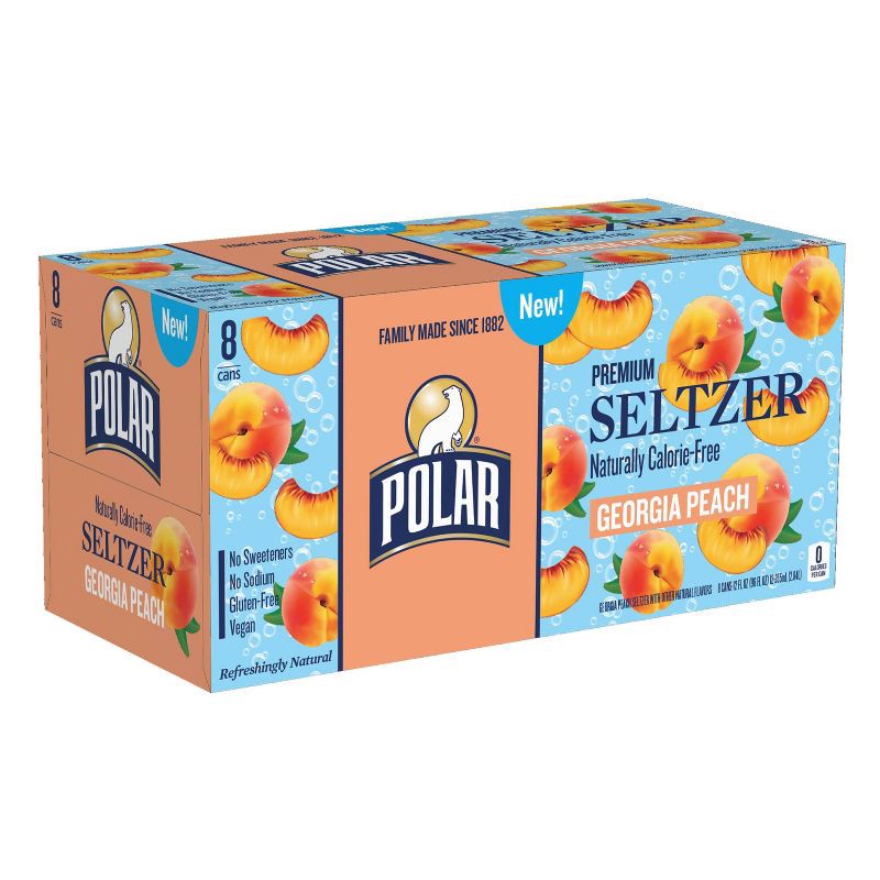 slide 5 of 7, Polar Beverages Polar Georgia Peach Seltzer Water - 8pk/12 fl oz Cans, 8 ct; 12 fl oz