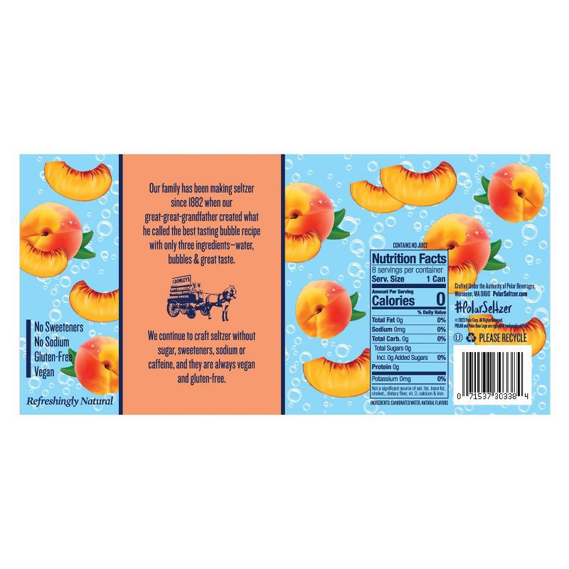 slide 6 of 7, Polar Beverages Polar Georgia Peach Seltzer Water - 8pk/12 fl oz Cans, 8 ct; 12 fl oz