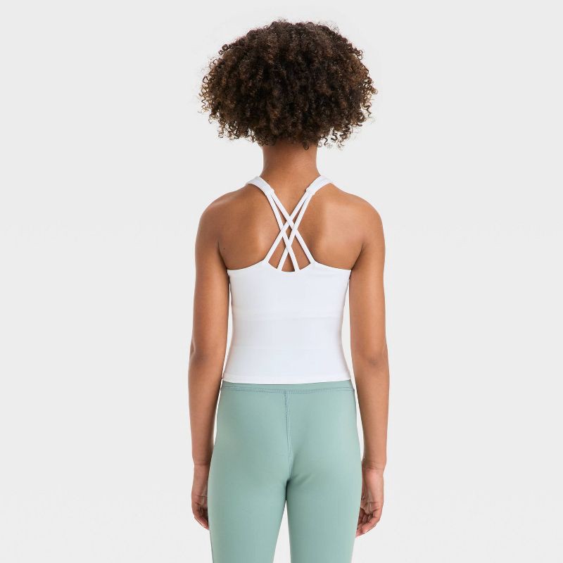 slide 2 of 3, Girls' Crop Tank Top - All In Motion™ White M, 1 ct