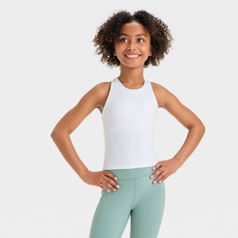 slide 1 of 3, Girls' Crop Tank Top - All In Motion™ White M, 1 ct