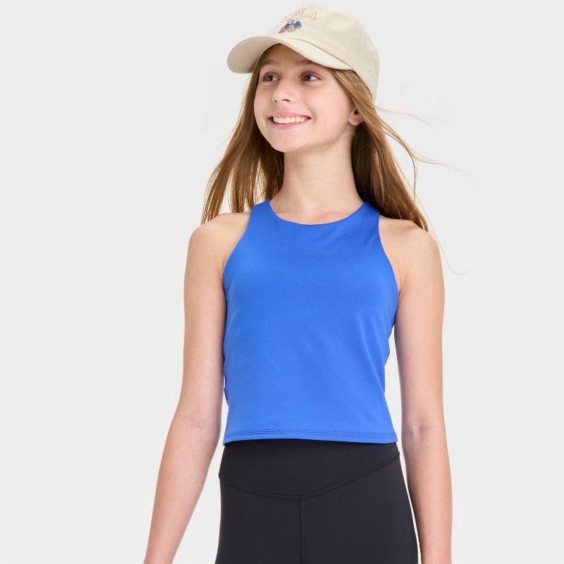 slide 3 of 3, Girls' Strappy Crop Tank Top - All In Motion™ Royal Blue XL, 1 ct
