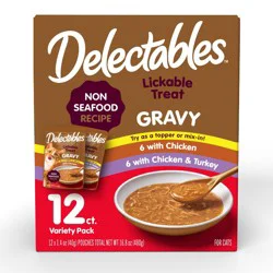 Delectables Turkey and Chicken Flavor Lickable Treat Gravy Variety Pack Cat Treats - 16.8oz/12ct