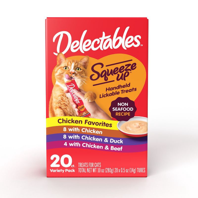 slide 1 of 4, Delectables Duck, Beef and Chicken Flavor Squeeze Up Variety Pack Cat Treats - 10oz/20ct, 20 ct; 10 oz