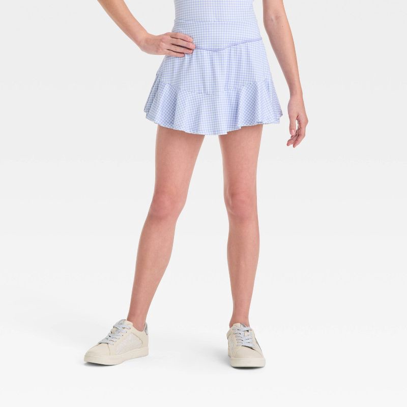 slide 1 of 3, Girls' Knit Skort - All In Motion™ Light Blue Gingham XL, 1 ct