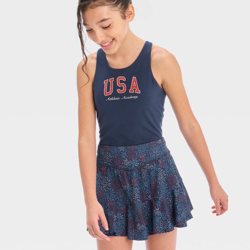 slide 3 of 3, Girls' 4th of July Knit Skort - All In Motion™ Navy Blue Fireworks XS, 1 ct