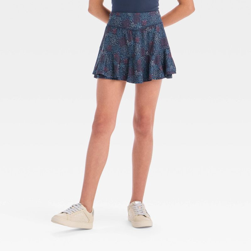 slide 1 of 3, Girls' 4th of July Knit Skort - All In Motion™ Navy Blue Fireworks XS, 1 ct