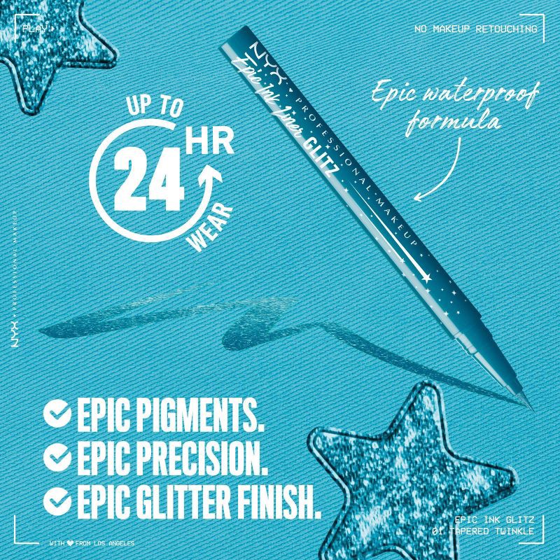 slide 3 of 12, NYX Professional Makeup Epic Wear Glitz Waterproof Metallic Liquid Eyeliner - Tapered Twinkle - 0.03fl oz, 0.03 fl oz