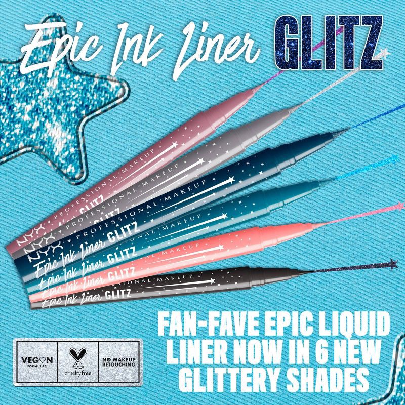 slide 4 of 12, NYX Professional Makeup Epic Wear Glitz Waterproof Metallic Liquid Eyeliner - Denim Dazzle - 0.03 fl oz, 0.03 fl oz