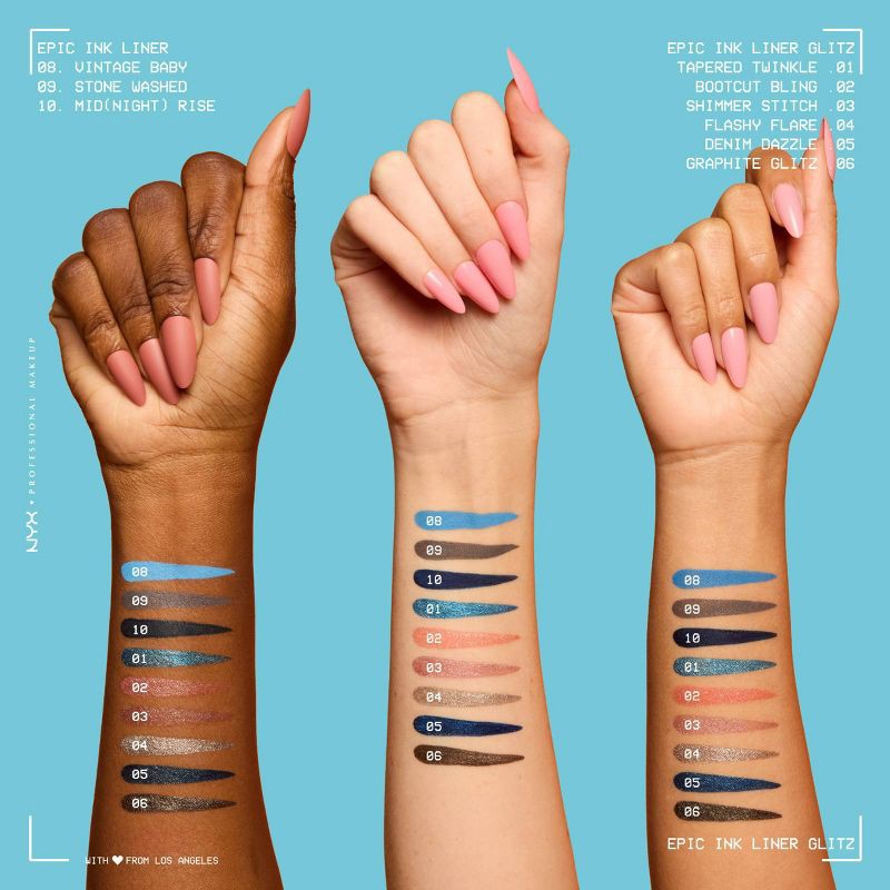 slide 6 of 12, NYX Professional Makeup Epic Wear Glitz Waterproof Metallic Liquid Eyeliner - Denim Dazzle - 0.03 fl oz, 0.03 fl oz