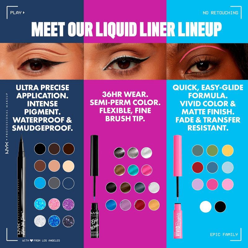 slide 10 of 12, NYX Professional Makeup Epic Wear Glitz Waterproof Metallic Liquid Eyeliner - Denim Dazzle - 0.03 fl oz, 0.03 fl oz