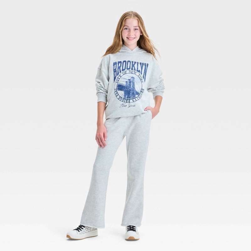 slide 3 of 3, Girls' Fleece Flare Sweatpants - art class™ Heather Gray XL: Midweight Elastic Waistband, 1 ct
